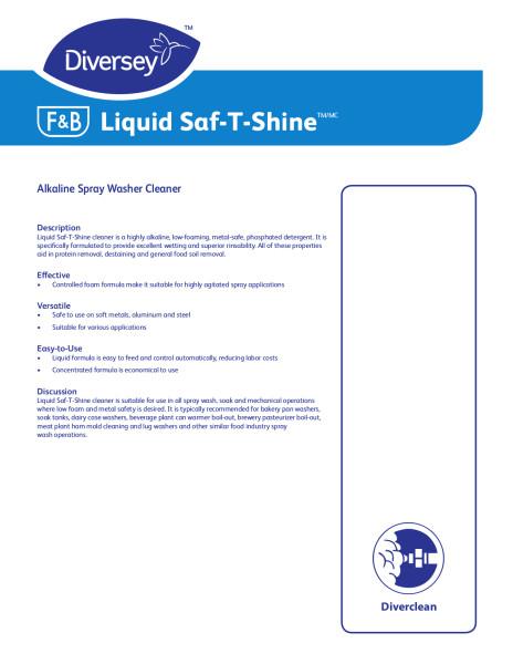 Saf-T-Shine Odorless Warewashing Detergent 55 GAL Liquid Kosher 1/Drum