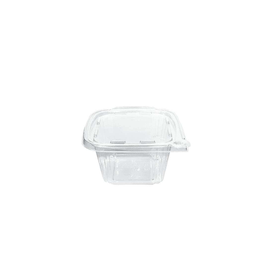 Deli Container Hinged With Flat Lid 16 OZ RPET Clear Square Tamper-Evident 240/Case