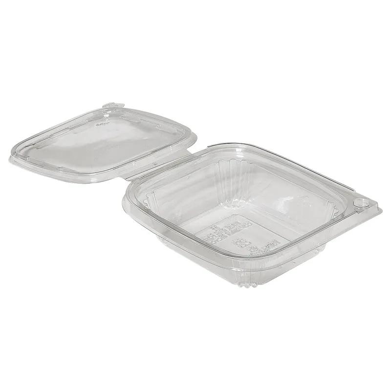 Deli Container Hinged With Flat Lid 8 OZ RPET Clear Rectangle Tamper-Evident 240/Case