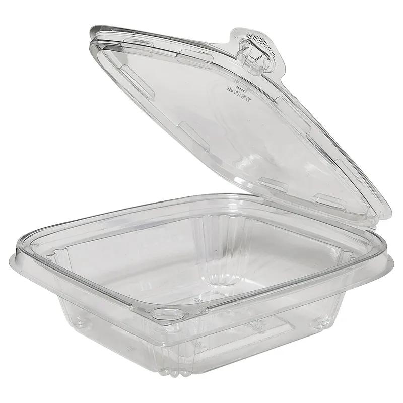 Deli Container Hinged With Flat Lid 8 OZ RPET Clear Rectangle Tamper-Evident 240/Case