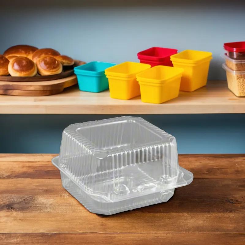 Bakery Hinged Container With Dome Lid 5X5 IN OPS Clear Square Deep Bar Lock 500/Case
