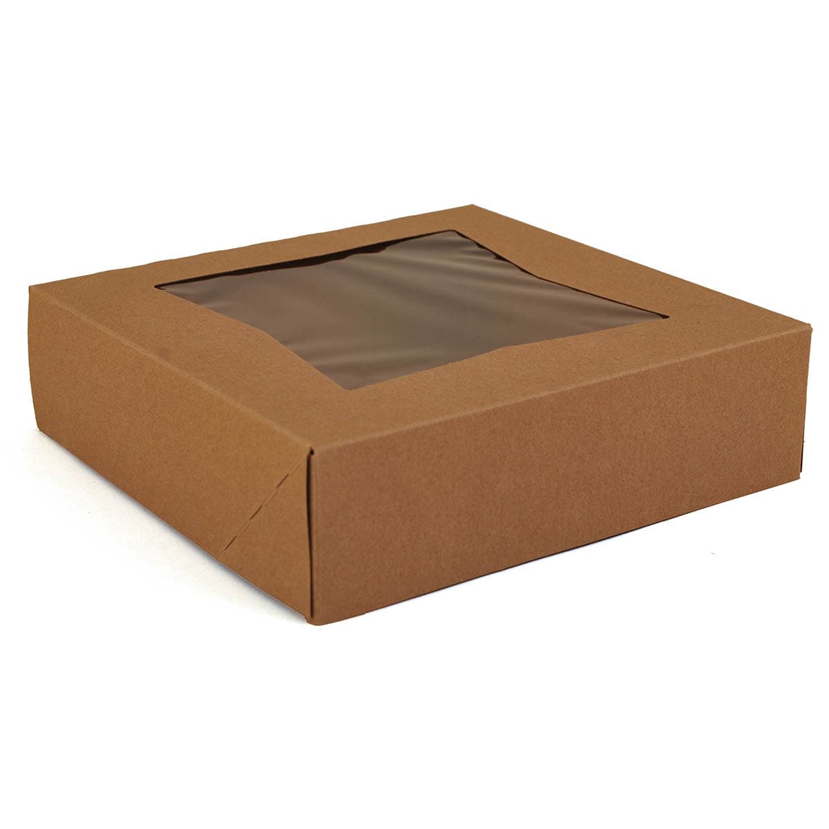 Cake Box 9X9X2.5 IN Kraft Paperboard Kraft Square Lock Corner Tuck Top With Window 200/Case