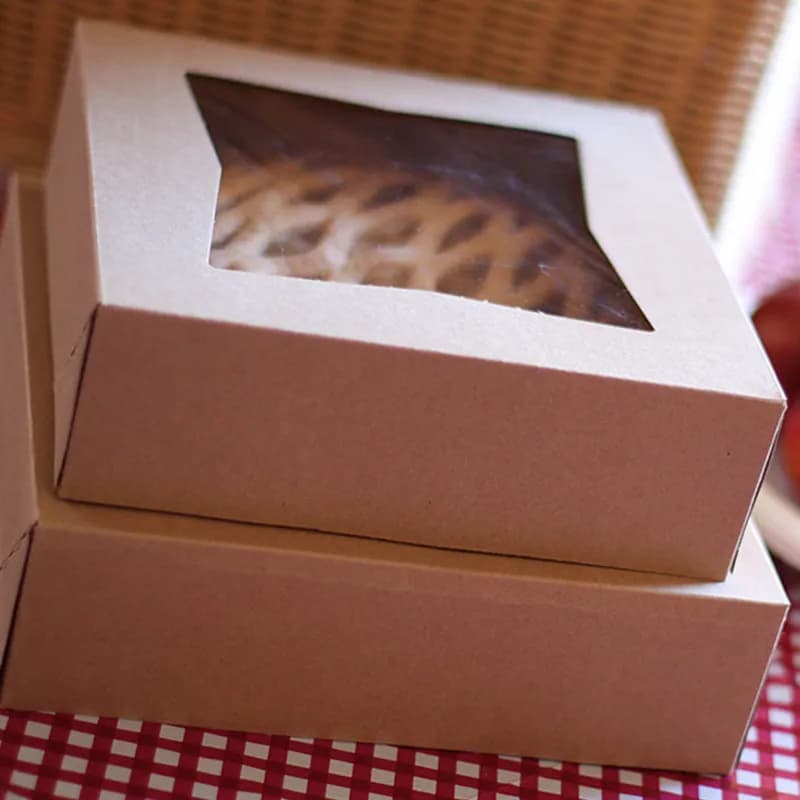 Cake Box 9X9X2.5 IN Kraft Paperboard Kraft Square Lock Corner Tuck Top With Window 200/Case