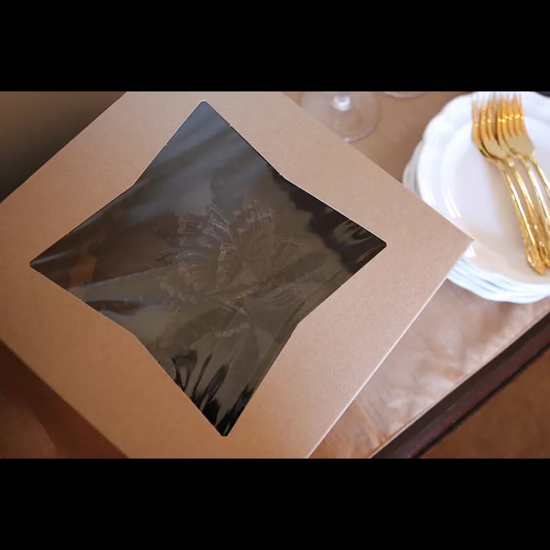 Cake Box 9X9X2.5 IN Kraft Paperboard Kraft Square Lock Corner Tuck Top With Window 200/Case