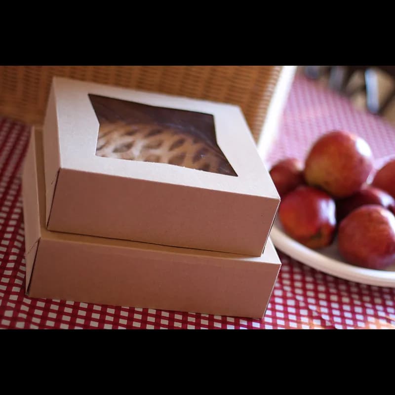 Cake Box 9X9X2.5 IN Kraft Paperboard Kraft Square Lock Corner Tuck Top With Window 200/Case