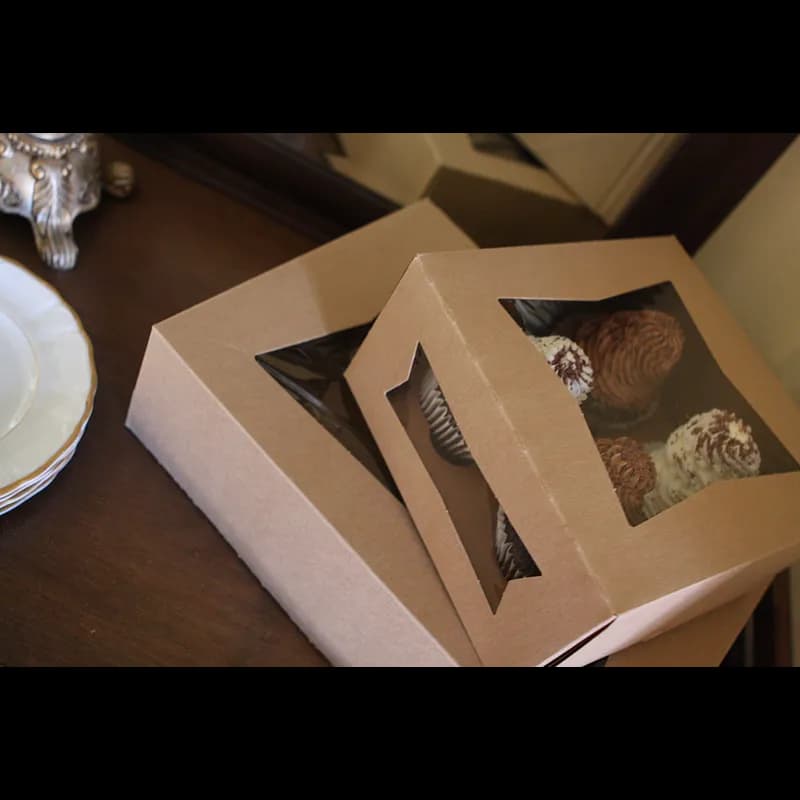 Cake Box 9X9X2.5 IN Kraft Paperboard Kraft Square Lock Corner Tuck Top With Window 200/Case