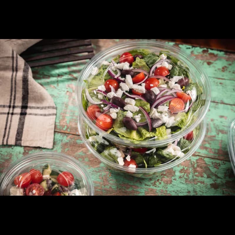 Bowl & Lid Combo With Dome Lid 64 OZ RPET Clear Swirl Design Round Hinged 100/Case