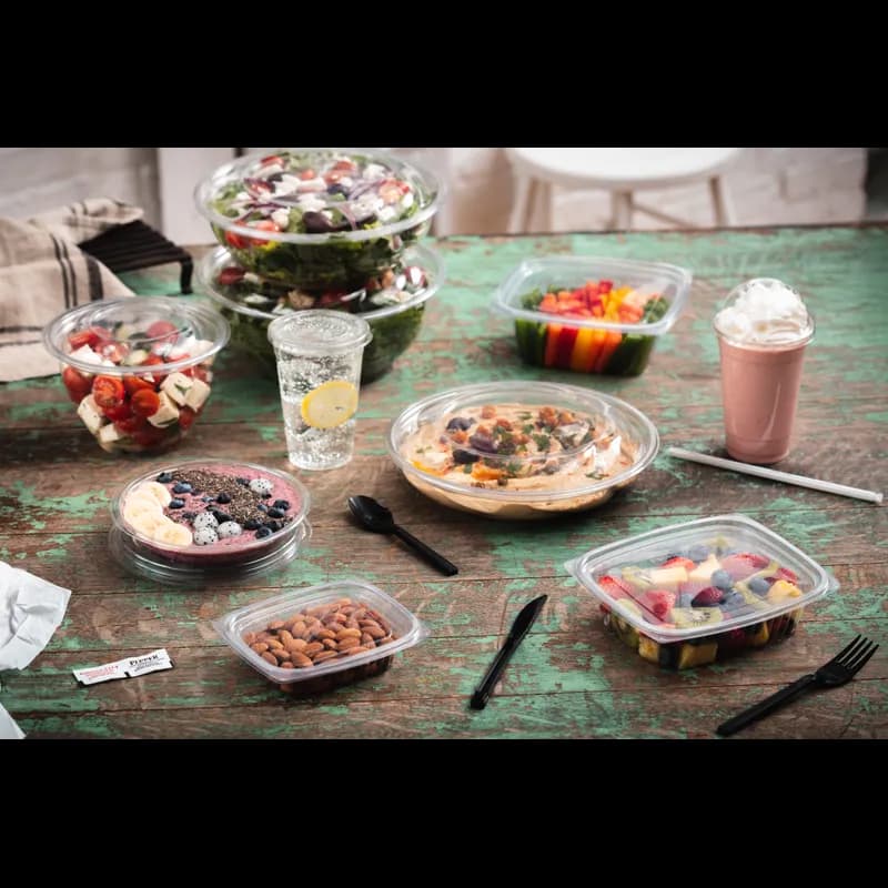 Bowl & Lid Combo With Dome Lid 64 OZ RPET Clear Swirl Design Round Hinged 100/Case