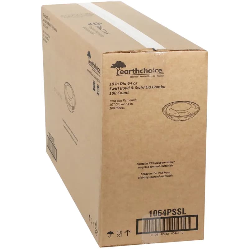 Bowl & Lid Combo With Dome Lid 64 OZ RPET Clear Swirl Design Round Hinged 100/Case