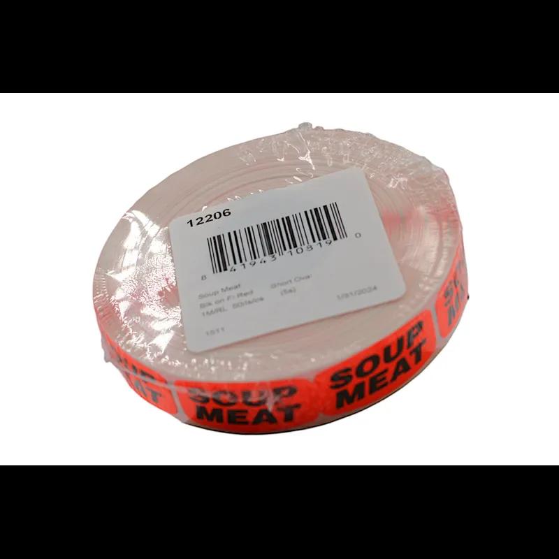 Soup Meat Label 0.625X1.25 IN Black Fluorescent Red Short Oval 1000 Count/Roll 50 Rolls/Case 50000 Count/Case