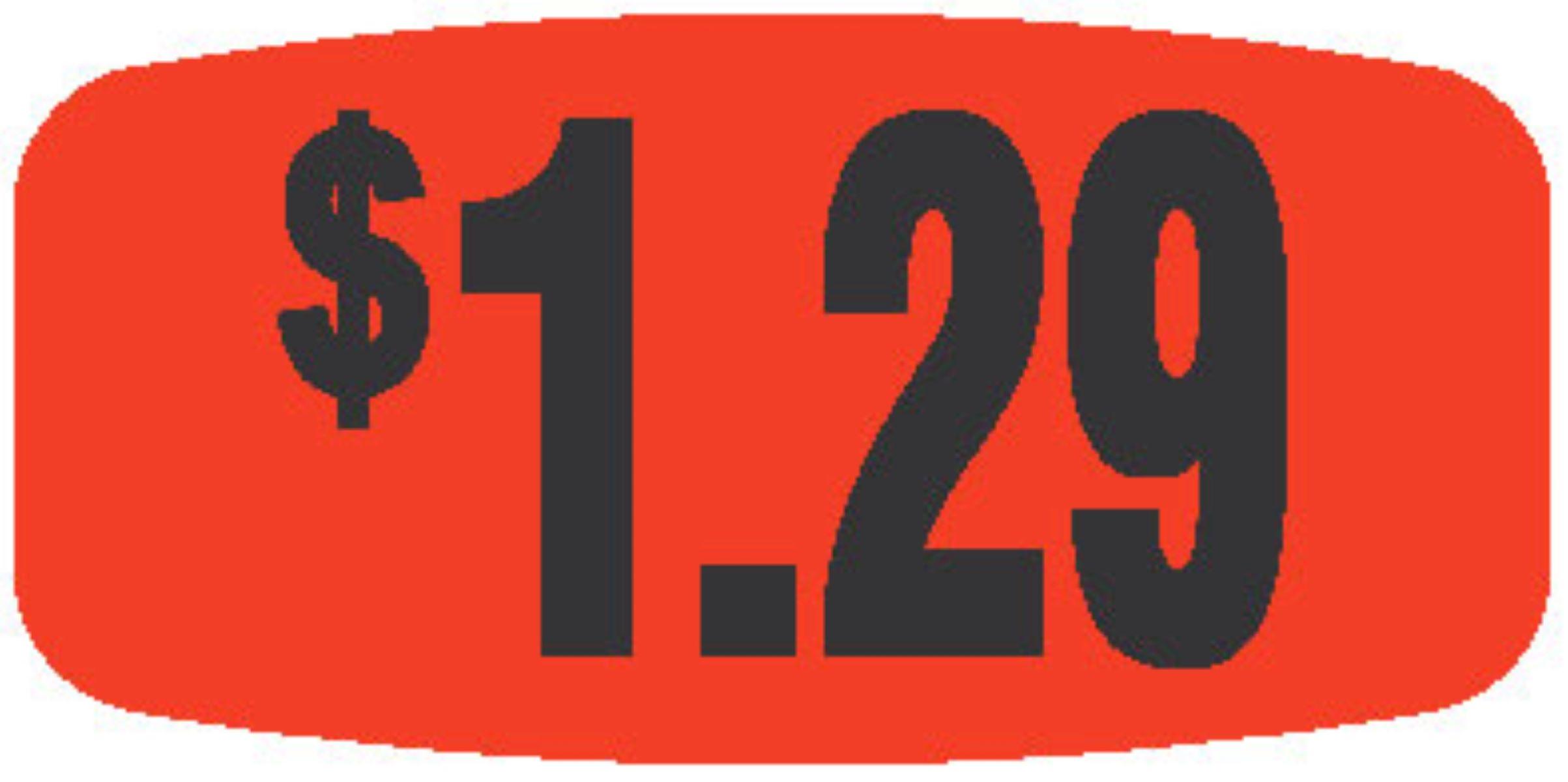 1.29 Price Label 0.625X1.25 IN Black Fluorescent Red Short Oval 1000 Count/Roll 50 Rolls/Case 50000 Count/Case