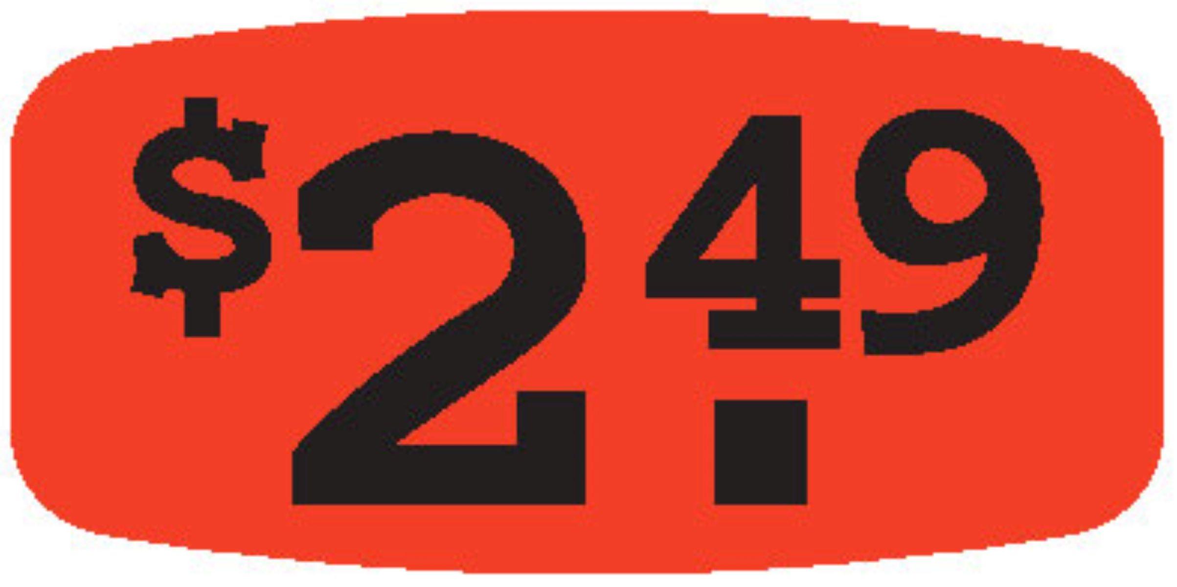 2.49 Price Label 0.625X1.25 IN Black Fluorescent Red Short Oval 1000 Count/Roll 50 Rolls/Case 50000 Count/Case