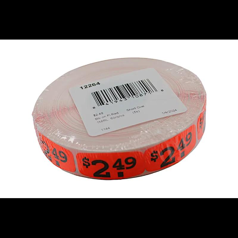 2.49 Price Label 0.625X1.25 IN Black Fluorescent Red Short Oval 1000 Count/Roll 50 Rolls/Case 50000 Count/Case