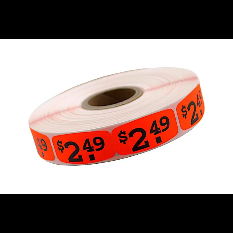 2.49 Price Label 0.625X1.25 IN Black Fluorescent Red Short Oval 1000 Count/Roll 50 Rolls/Case 50000 Count/Case