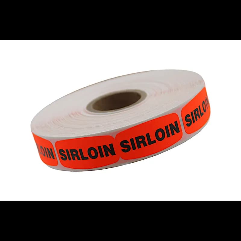 Sirlion Label 0.625X1.25 IN Black Fluorescent Red Short Oval 1000 Count/Roll 50 Rolls/Case 50000 Count/Case