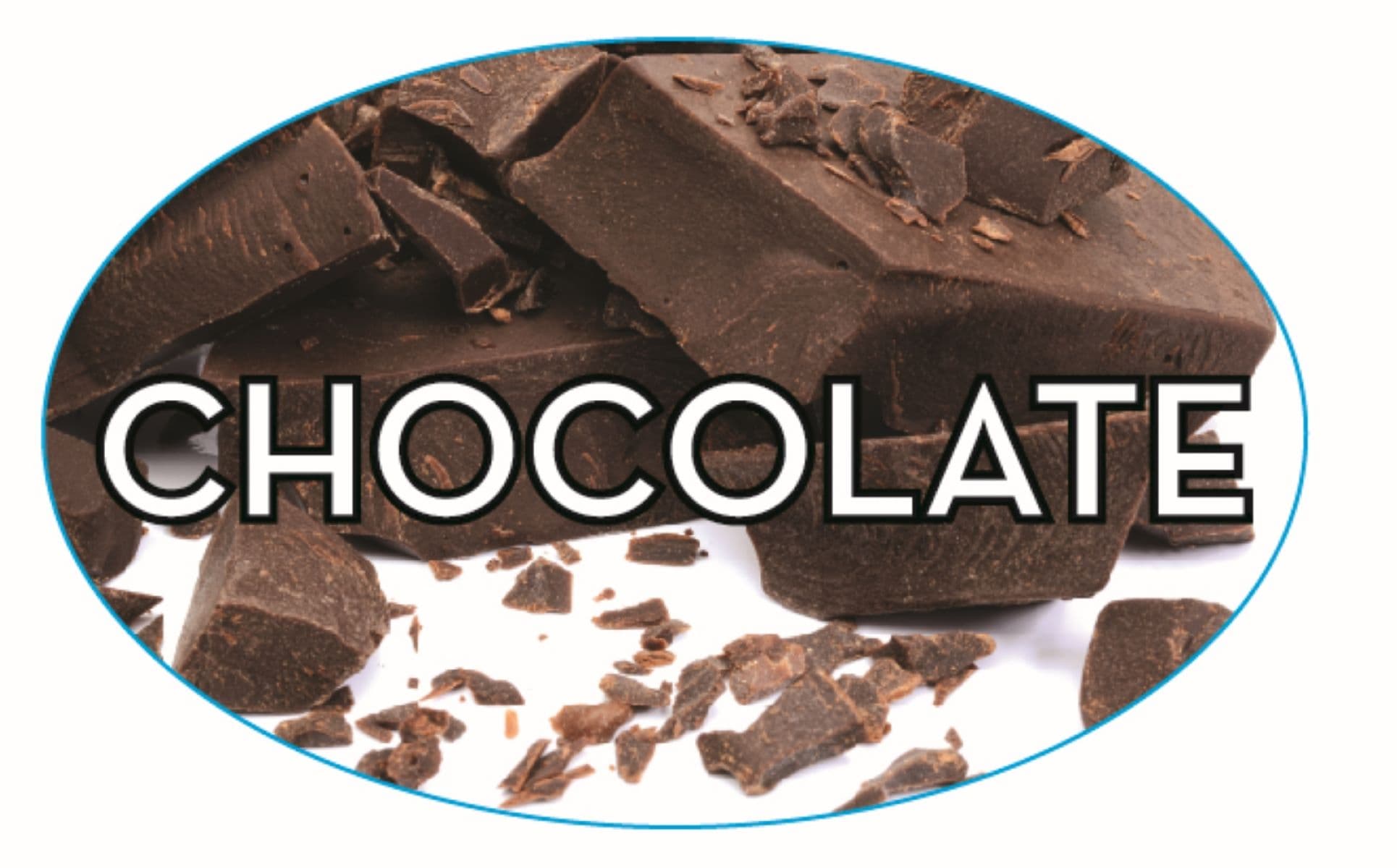 Chocolate Bakery Flavor Label 1.25X2 IN Oval 4 Color Process 500 Count/Roll 5 Rolls/Sleeve