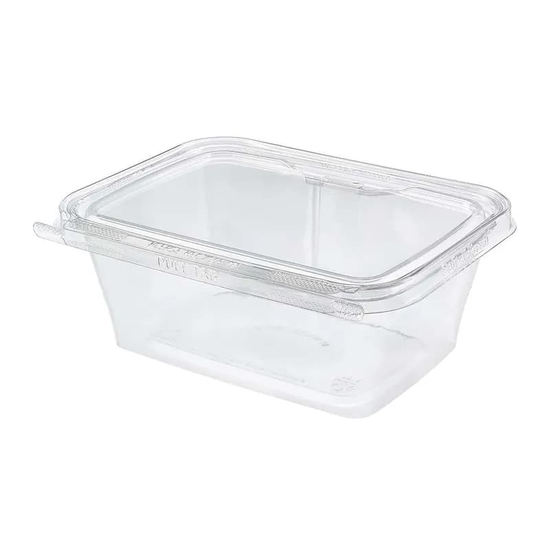 Safe-T-Fresh® Deli Container Hinged With Flat Lid 32 OZ RPET Clear Rectangle 200/Case