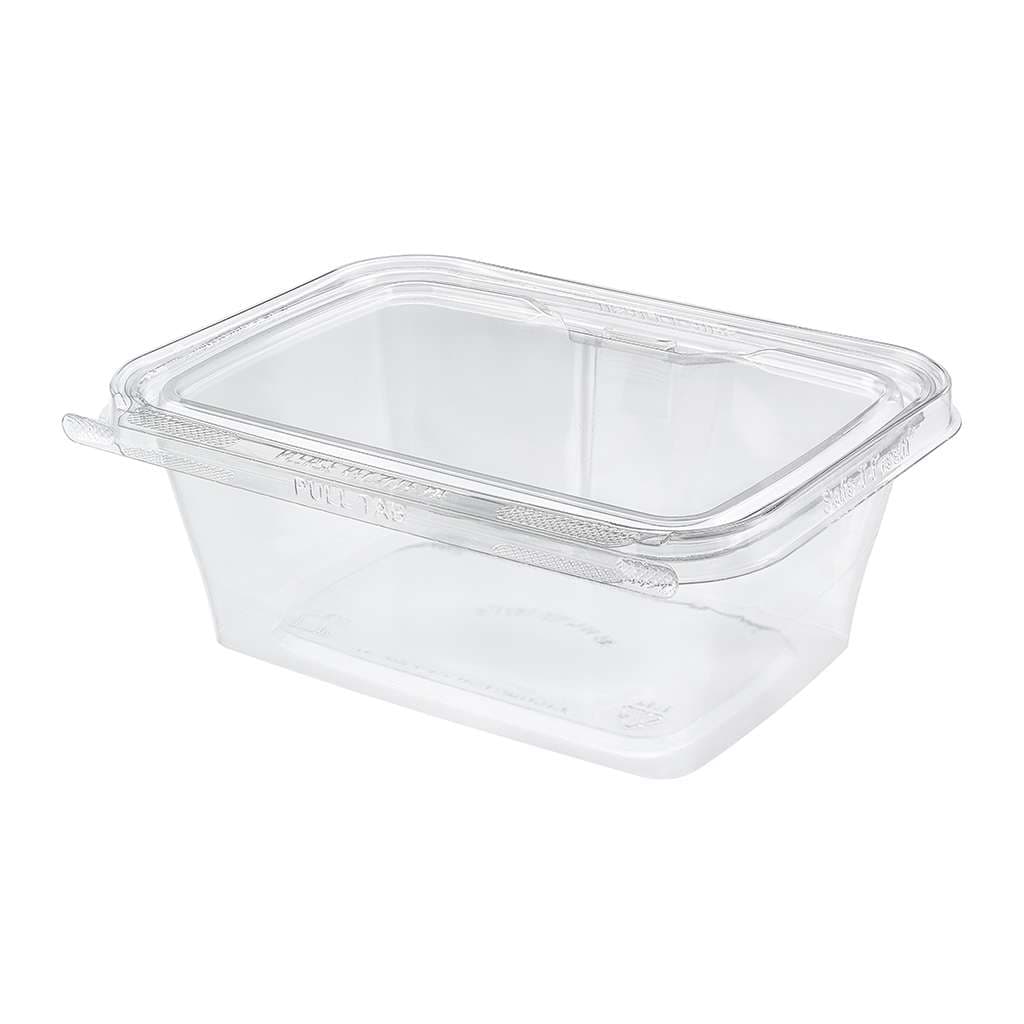 Safe-T-Fresh® Deli Container Hinged With Flat Lid 32 OZ RPET Clear Rectangle 200/Case
