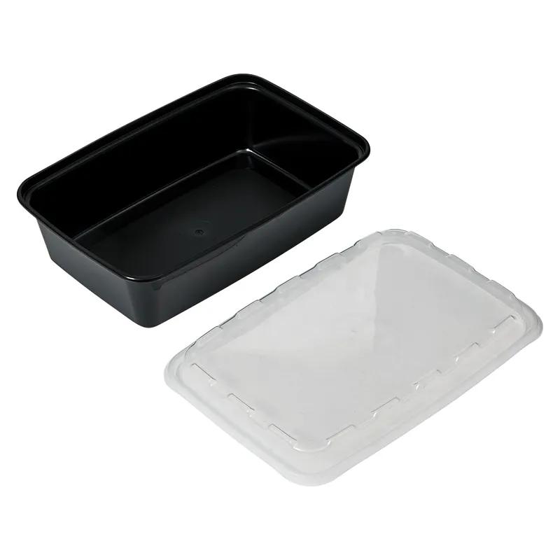 Take-Out Container Base & Lid Combo With Dome Lid 38 OZ Plastic Black Clear Oblong 150/Case