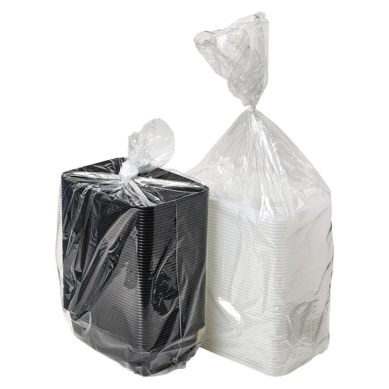 Take-Out Container Base & Lid Combo With Dome Lid 38 OZ Plastic Black Clear Oblong 150/Case