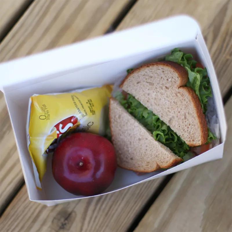 Lunch Take-Out Box 9X5X4 IN SBS Paperboard White Rectangle Tuck Top 250/Case