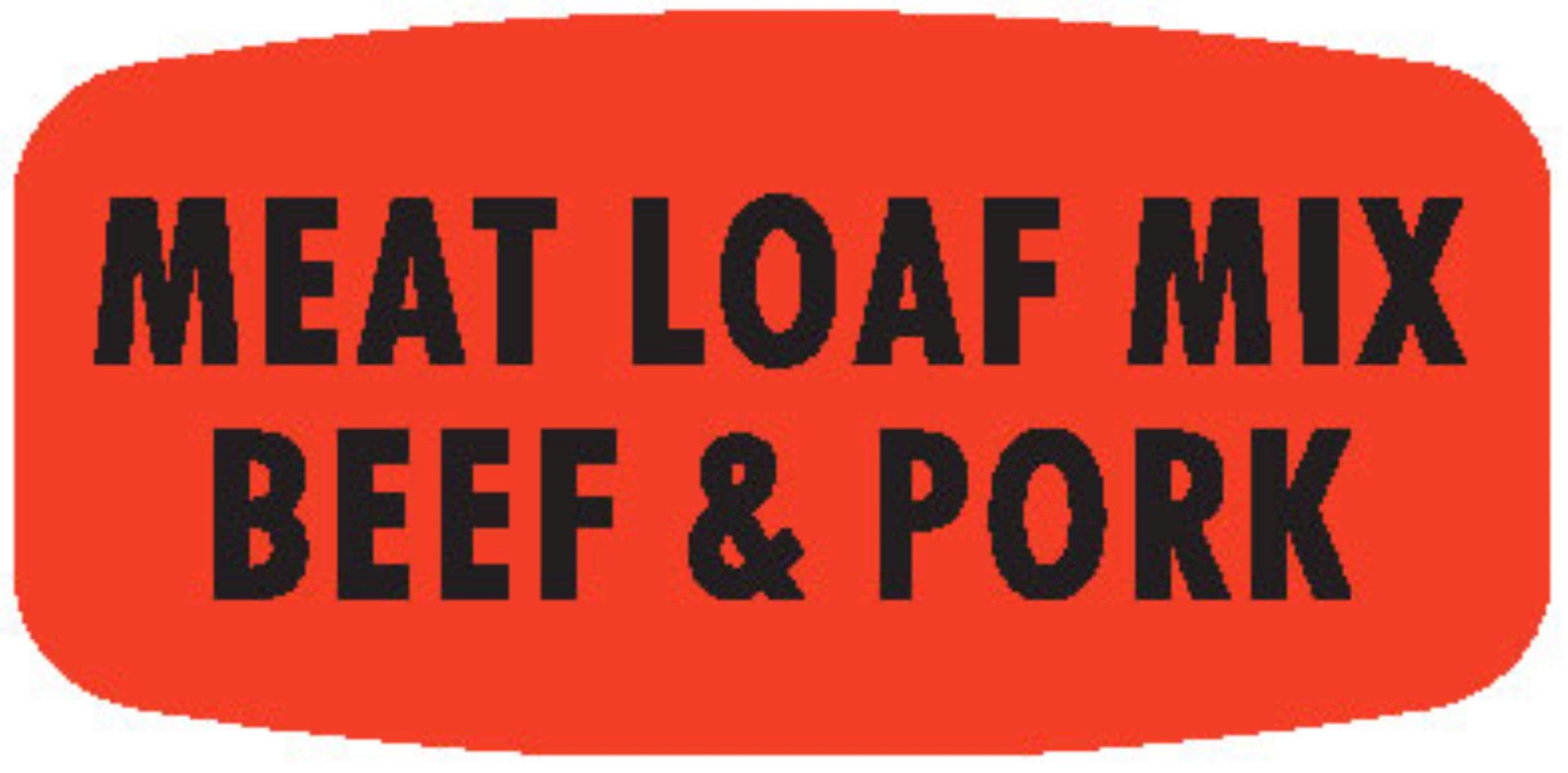 Meat Loaf Mix Beef & Pork Label 0.625X1.25 IN Black Fluorescent Red Short Oval 1000 Count/Roll 50 Rolls/Case