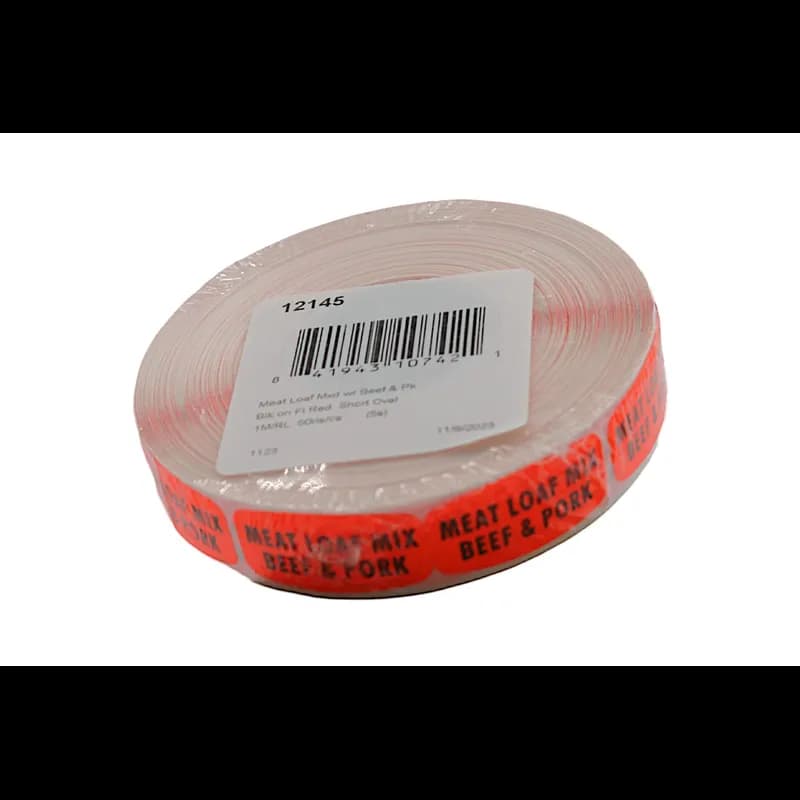 Meat Loaf Mix Beef & Pork Label 0.625X1.25 IN Black Fluorescent Red Short Oval 1000 Count/Roll 50 Rolls/Case