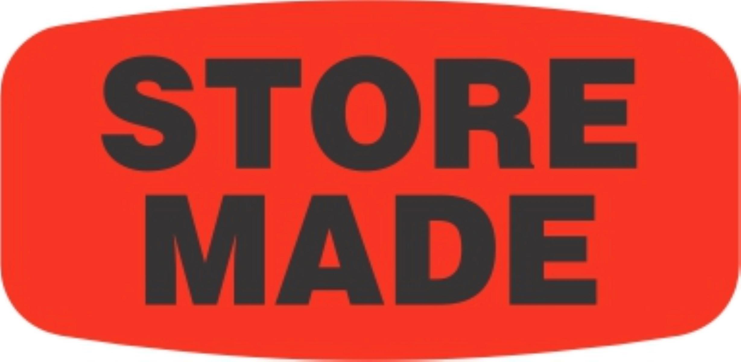 Store Made Label 0.625X1.25 IN Black Fluorescent Red Short Oval 1000 Count/Roll 50 Rolls/Case 50000 Count/Case