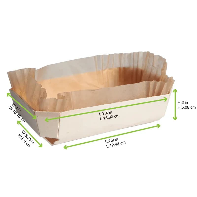 Loaf Baking Mold 26 OZ 7.4X4X2 IN Wood Natural Rectangle Grease Resistant 20 Count/Pack 4 Packs/Case 80 Count/Case