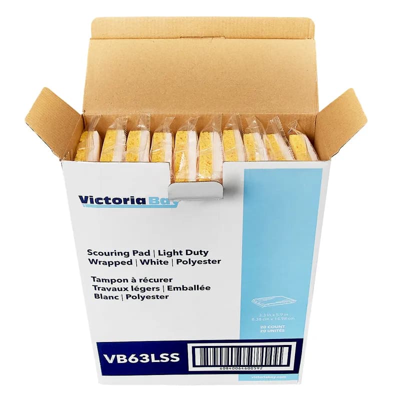 Victoria Bay Scrubbing Sponge 3.3X5.9 IN Light Duty Synthetic Fiber White Yellow 20/Case