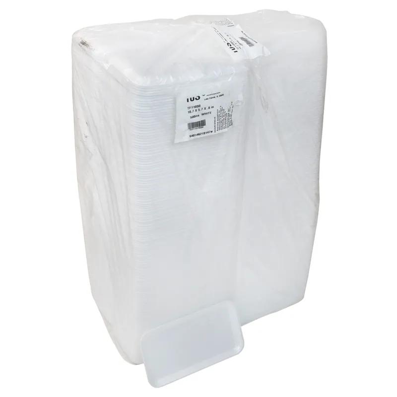 10S Supermarket Tray 10.75X5.7X0.65 IN 1 Compartment Polystyrene Foam White Rectangle 500/Case