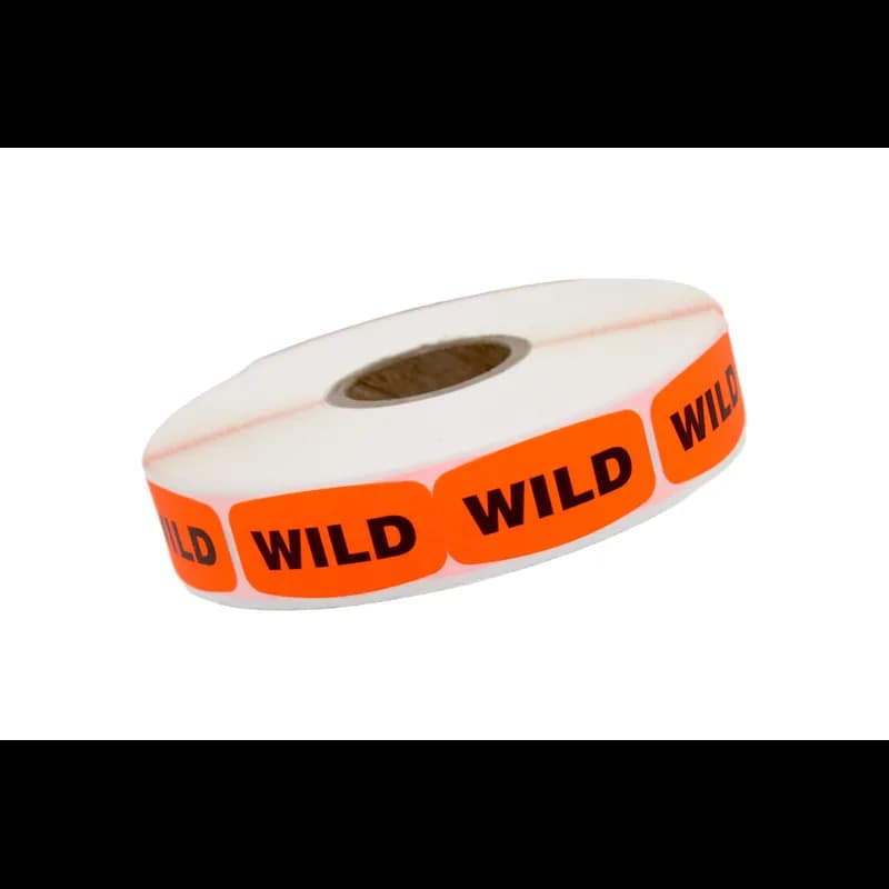 Wild Label 0.625X1.25 IN Black Fluorescent Red Short Oval 1000 Count/Roll 50 Rolls/Case 50000 Count/Case