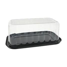 RoseDome Bar Cake Container & Lid Combo With Dome Lid 11X5.25X4.25 IN PET Clear Black Rectangle 100/Case