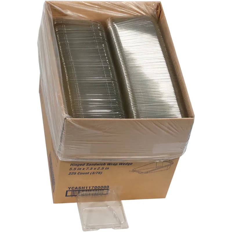 Take-Out Container Hinged With Flat Lid 5.5X7.5X2.5 IN PET Clear Triangle 225/Case