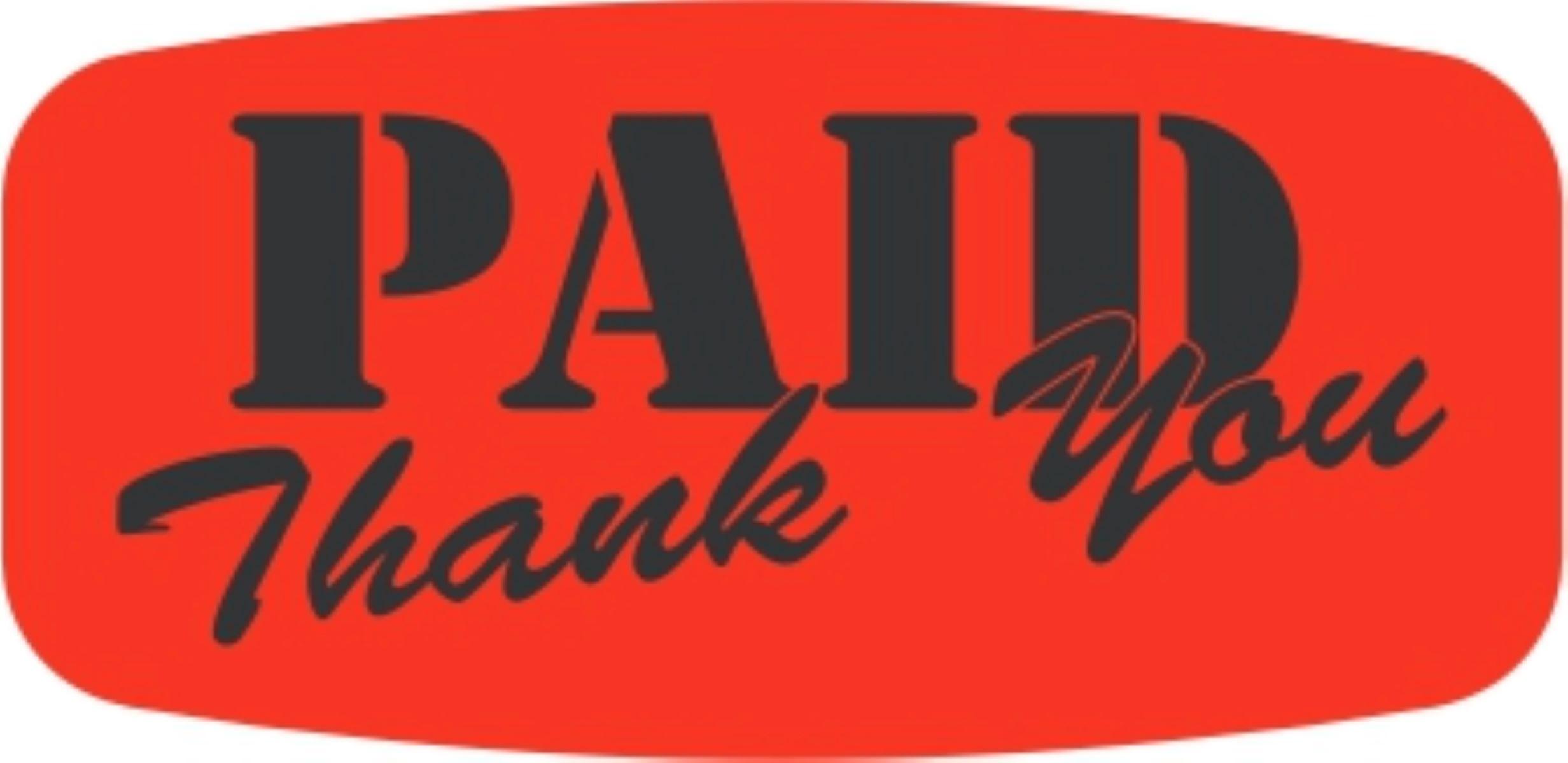 Paid Thank You Paid Label 0.625X1.25 IN Black Fluorescent Red Short Oval 1000 Count/Roll 50 Rolls/Case 50000 Count/Case