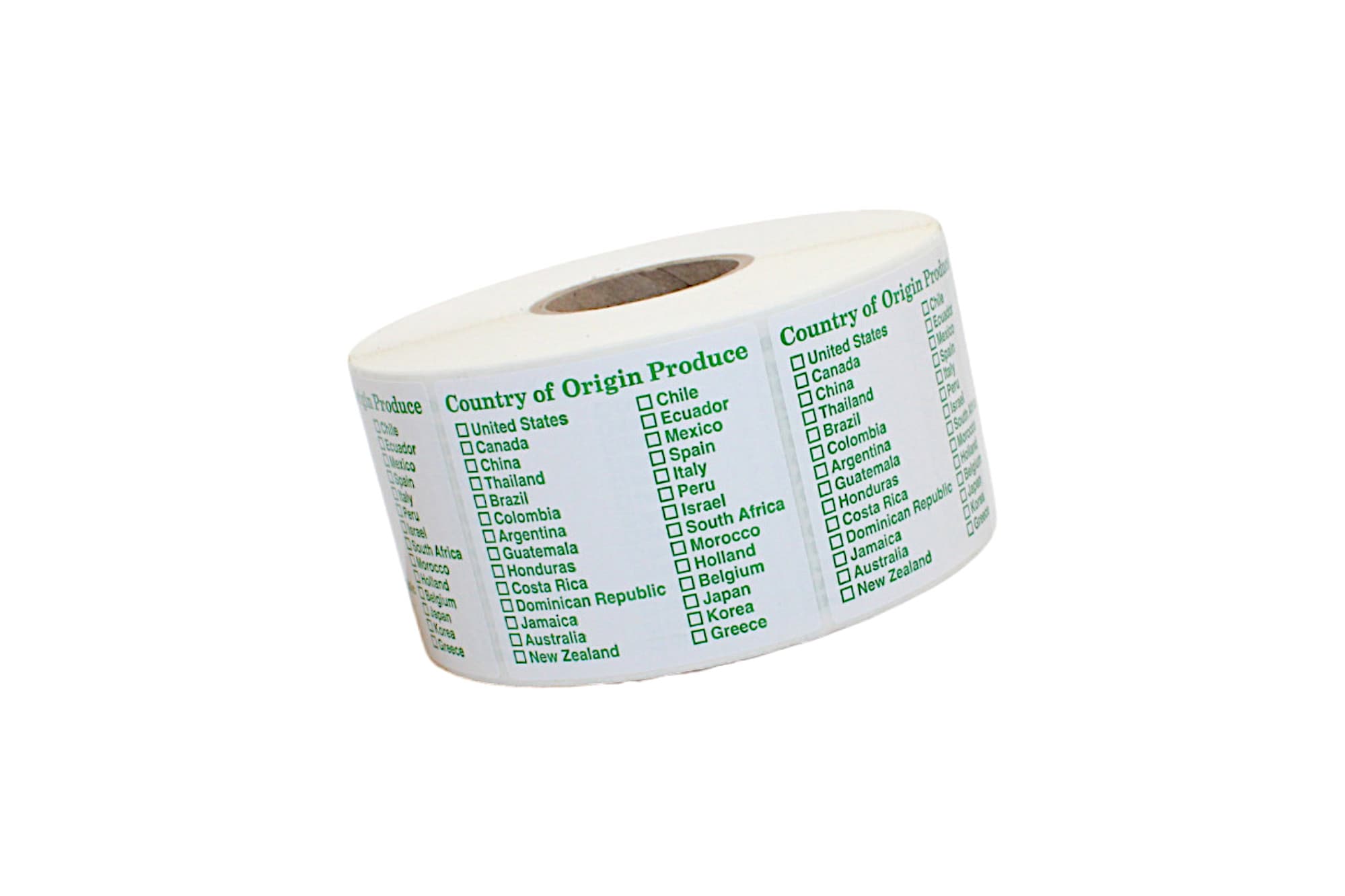 Country of Origin Produce Label 2.22X2.39 IN Green 1000 Count/Roll 20 Rolls/Case 20000 Count/Case