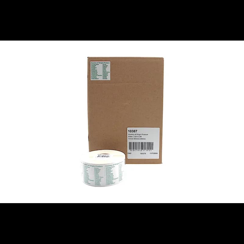 Country of Origin Produce Label 2.22X2.39 IN Green 1000 Count/Roll 20 Rolls/Case 20000 Count/Case