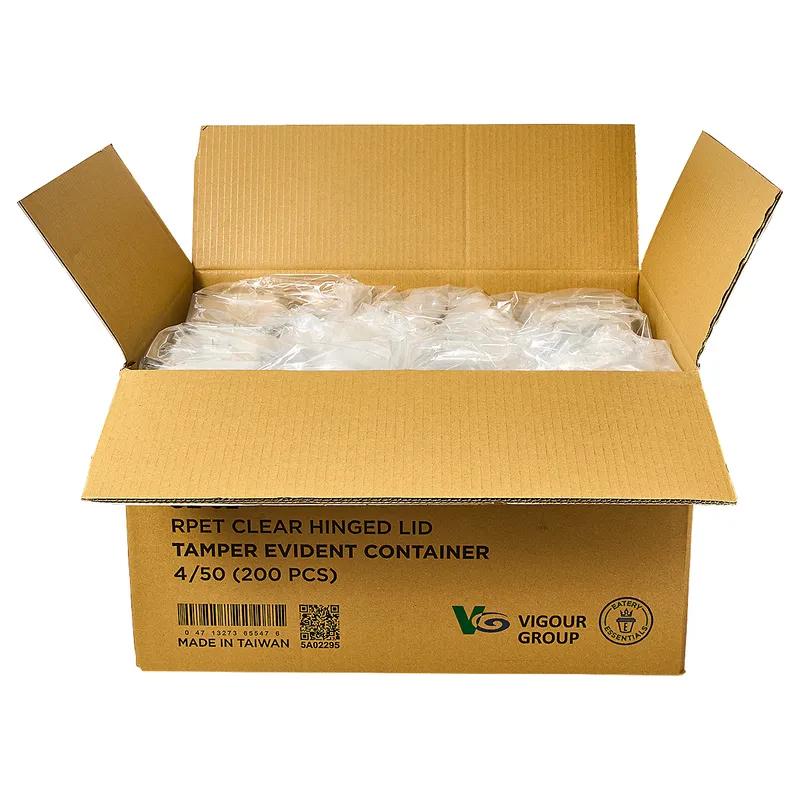 Deli Container Hinged With Flat Lid 32 OZ RPET Clear Tamper-Evident 200/Case