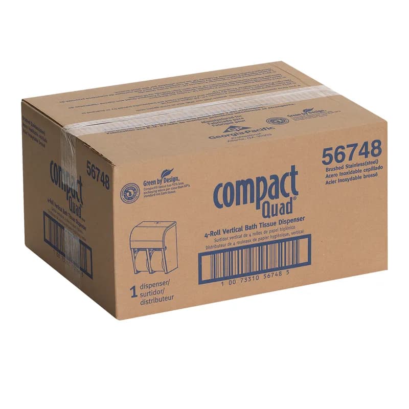 Compact® Toilet Paper Dispenser Stainless Steel Silver Coreless High Capacity Quad 1/Each