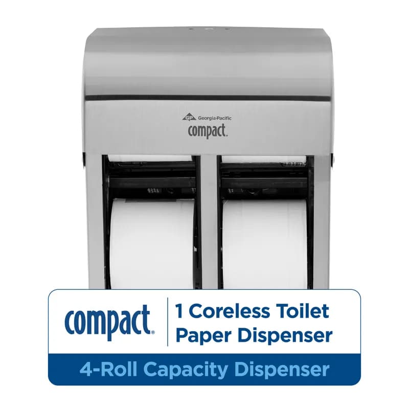 Compact® Toilet Paper Dispenser Stainless Steel Silver Coreless High Capacity Quad 1/Each