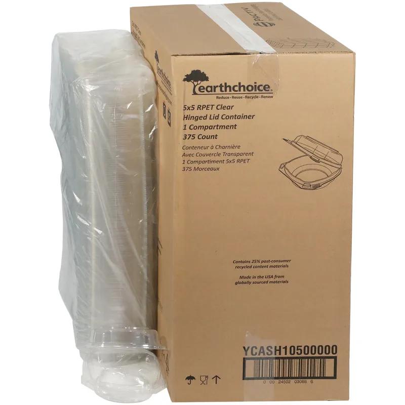 Take-Out Container Hinged With Dome Lid 5.43X5.29X2.65 IN RPET Clear Square 375/Case