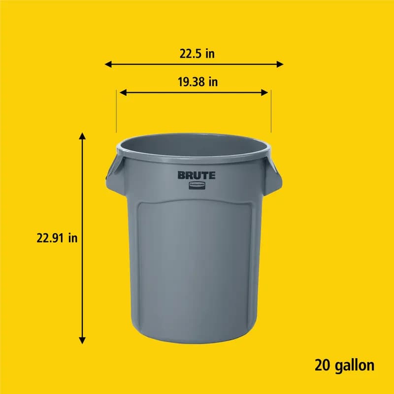 Brute® Trash 1-Stream Trash Can 19.38X22.5X22.88 IN 20 GAL 80 QT White Resin Self-Venting Stationary Food Safe 1/Each