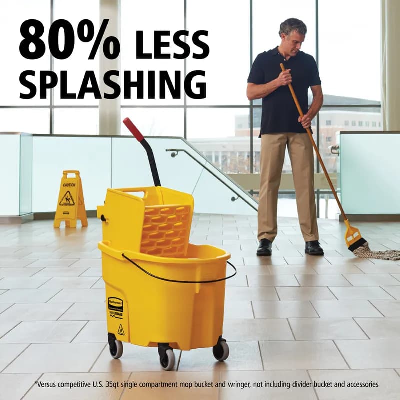 WaveBrake® Mop Bucket & Wringer 35 QT Plastic Yellow Side Press 1/Each