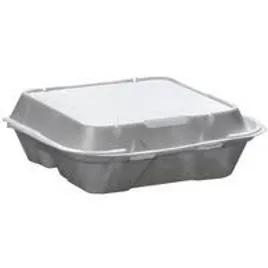 Valueware Take-Out Container Hinged Medium (MED) 8.25X8.25X3.25 IN 3 Compartment Polystyrene Foam Square 200/Case