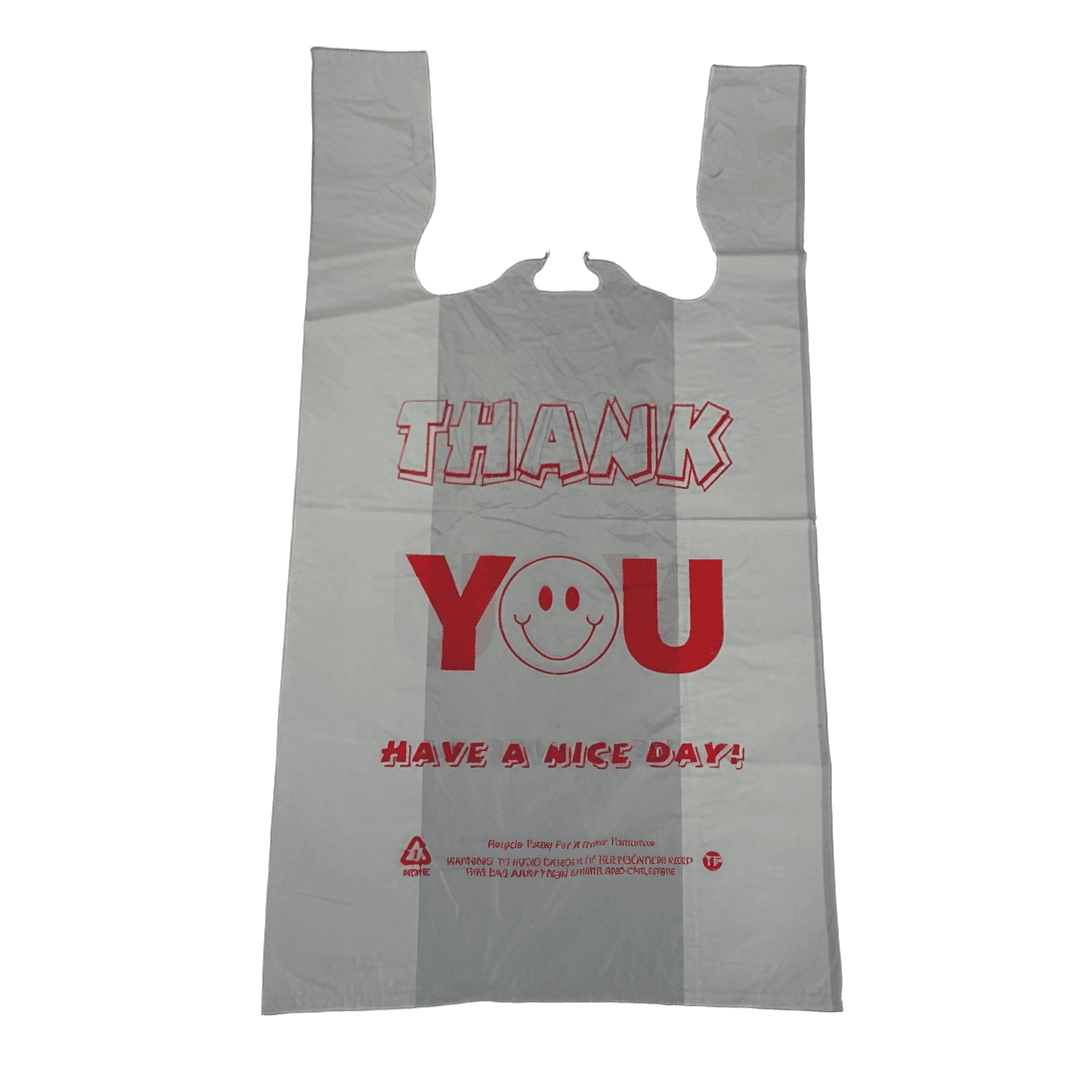 Bag 11.5X6X21 IN 1/6 HDPE 11MIC White Red Thank You T-Sack 900/Case