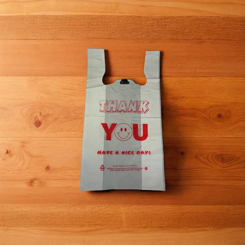 Bag 11.5X6X21 IN 1/6 HDPE 11MIC White Red Thank You T-Sack 900/Case