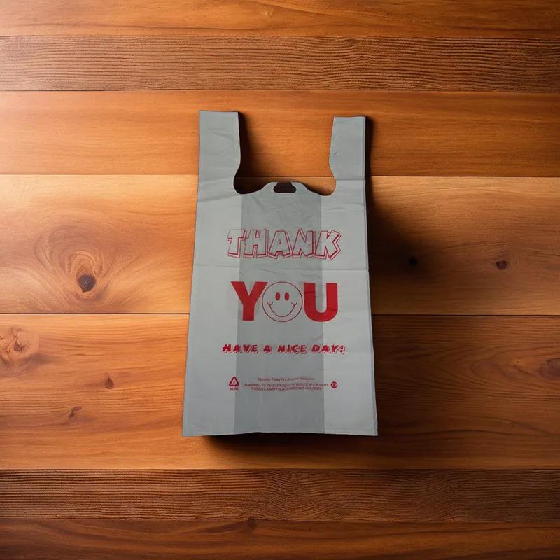 Bag 11.5X6X21 IN 1/6 HDPE 11MIC White Red Thank You T-Sack 900/Case