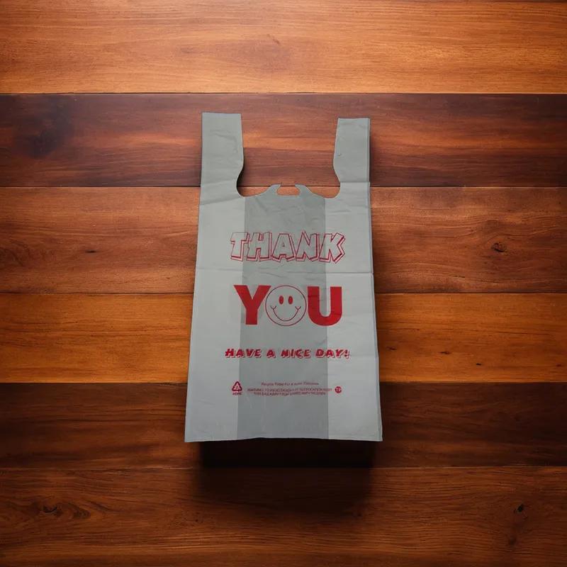 Bag 11.5X6X21 IN 1/6 HDPE 11MIC White Red Thank You T-Sack 900/Case