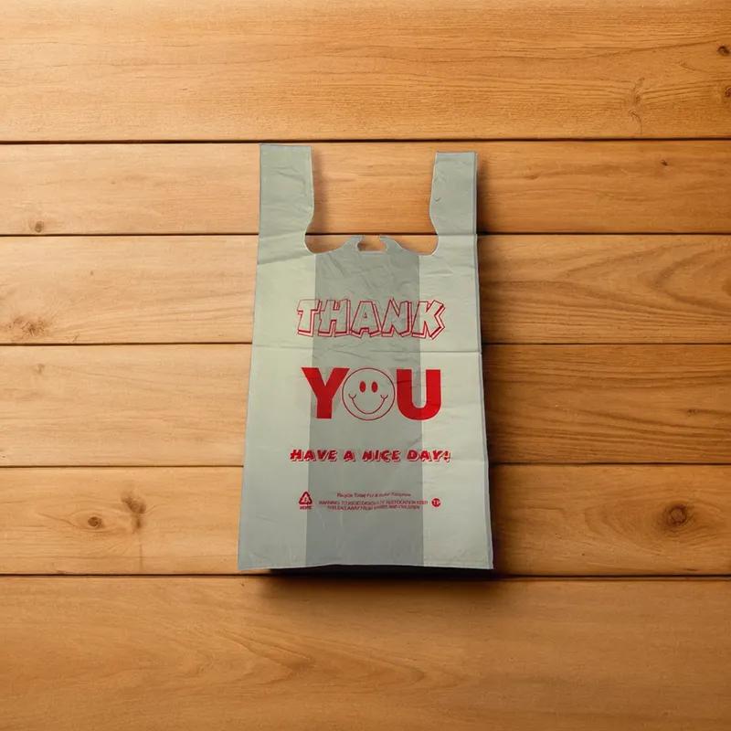 Bag 11.5X6X21 IN 1/6 HDPE 11MIC White Red Thank You T-Sack 900/Case