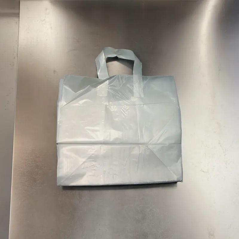 Bag 14X10X13 IN Plastic With Soft Loop Handle Closure Cardboard Bottom Gusset 100/Case